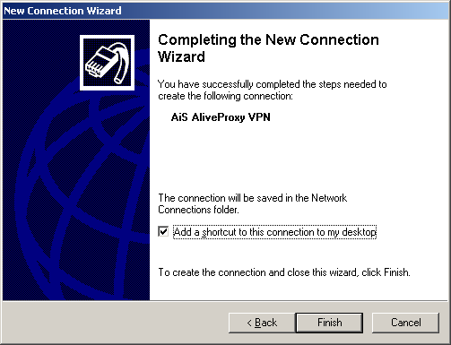 Completing vpn connection wizard